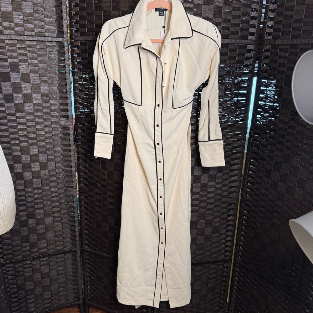Karen Millen Petite Contrast Twill Woven Midaxi Dress Ivory US Size 0P 2P - Picture 6 of 15